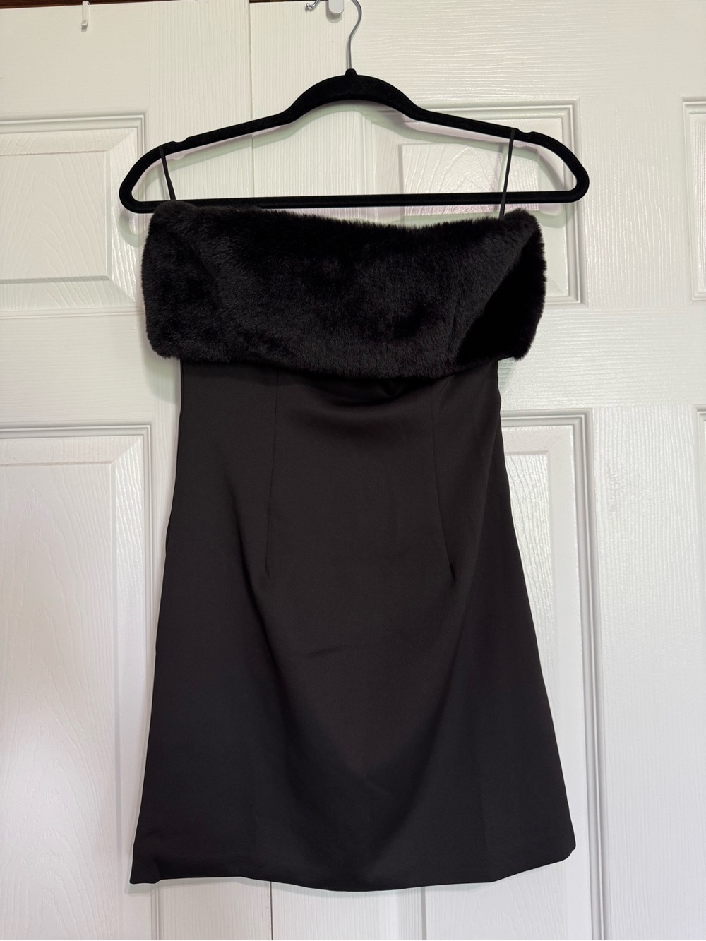 Lena Black Strapless Dress with Faux-Fur Foldover